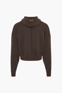 Dunn Cropped Knit Hoodie - Brown